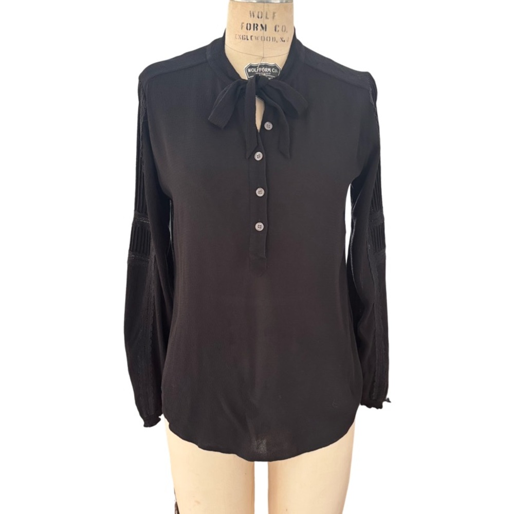 Veronica Beard Eva Tie Neck Lace Accent Blouse in Black Size 4 - Picture 3 of 13